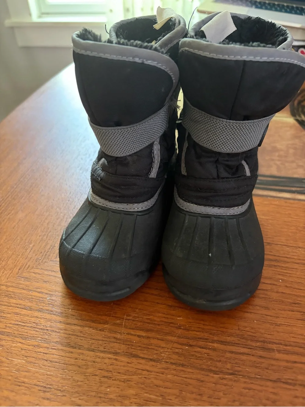 Kids Black Winter Snow Boots with Gray Trim